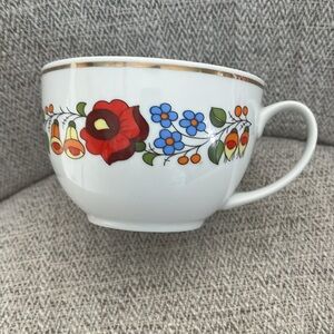 Vintage Kalocsa porcelain Hungarian tea coffee cup folk-art floral hand painted